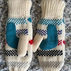 Cozy Cream and Blue Kids Mittens
